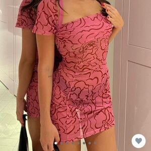Play It Back Mini Dress Pink Floral Sketch